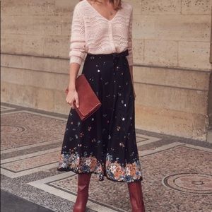 Sézane black multicolor floral high waisted button down rise a-line midi skirt